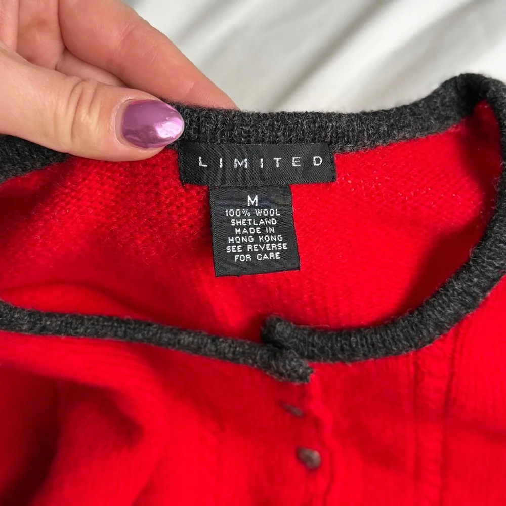Red Button-Up Women's Sweater by Limited %100 wool in bright red color - Picture 4 of 11